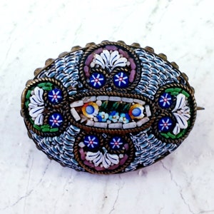 Antique Micro Mosaic Floral Brooch Italy Grand Tour Victorian Jewelry