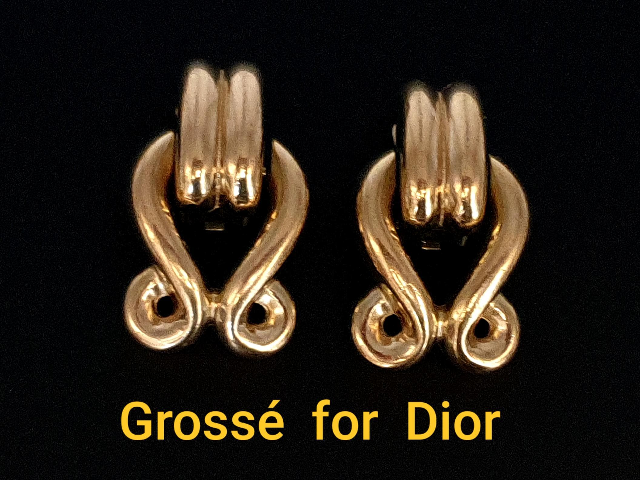 GROSSÉ for DIOR Vintage Gold Plated Clip-on  Earrings. Signed Grossé.  Henkel & Grosse.