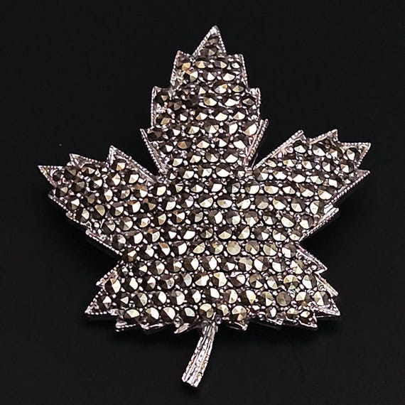 Keyes Signed Vintage Marcasite Silver Plated Mapl… - image 2
