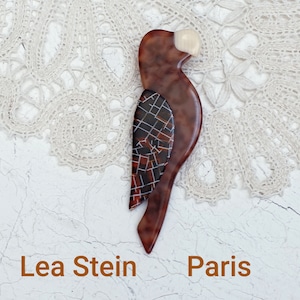 Lea Stein Paris Vintage Large Parrot Brooch Signed