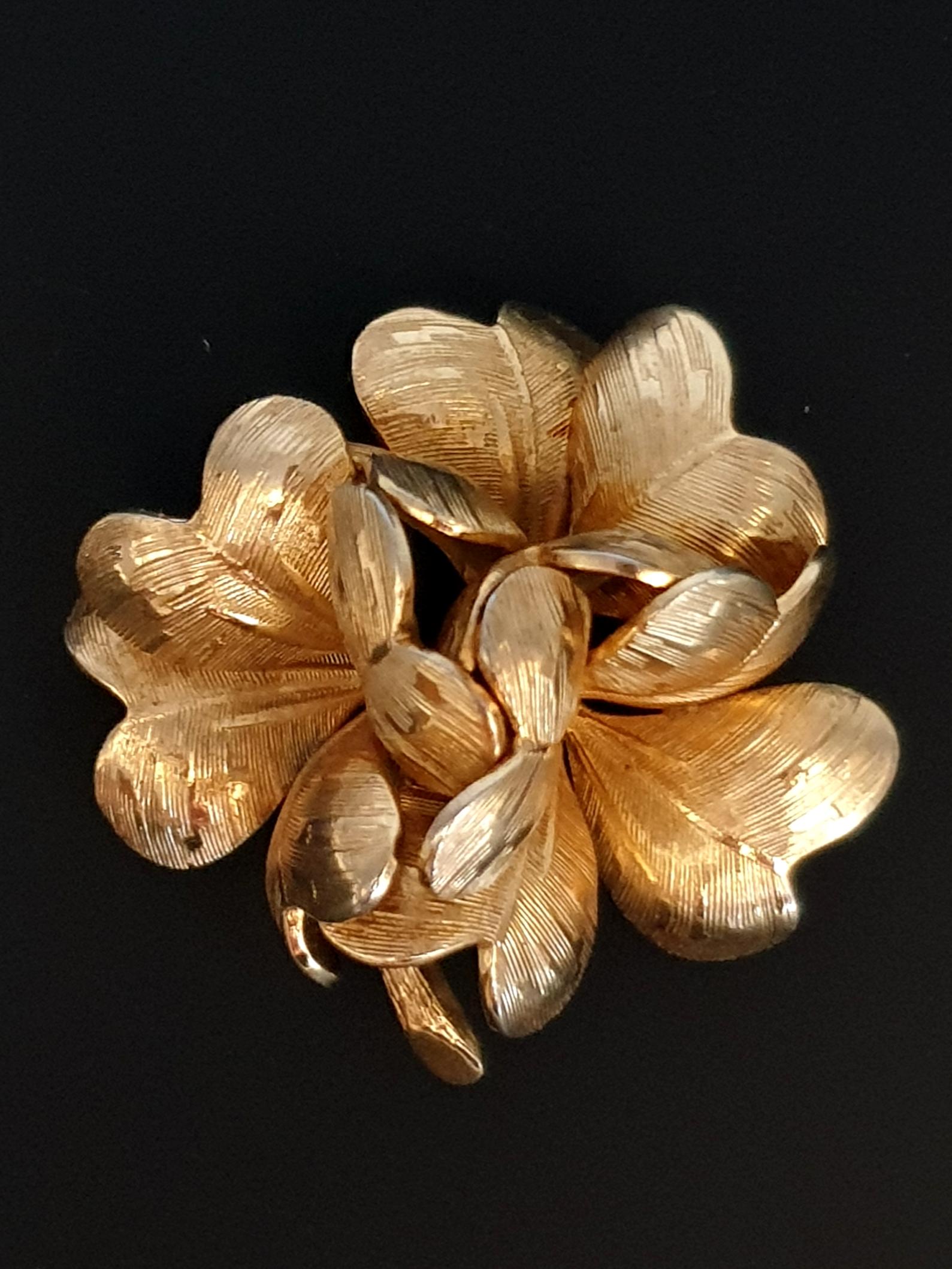 Broche Fleur Vintage Couleur Or Et Cuivre - Grande Taille - Cabochon - État Très Bon