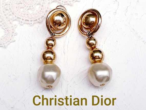 RARE CHRISTIAN DIOR Vintage Dangling Gold Plated Clip on Earrings With Faux Baroque Pearls. Signed Chr. Dior Germany Etsy Australia