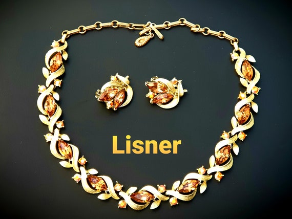 LISNER Demi Parure Necklace & Clip on Earrings La… - image 1