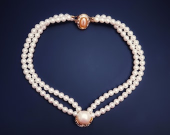 Statement Vintage Doppelstrang-Kristallperlen-Choker-Halskette mit verziertem Anhänger und schöner Schließe. Braut Hochzeit Halskette.