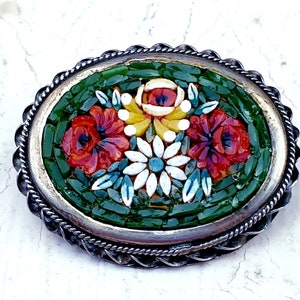 Antique Micro Mosaic Floral Brooch Italy Grand Tour Victorian Jewelry