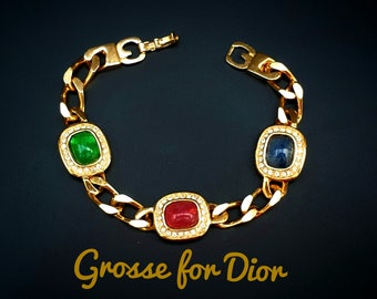 GROSSÉ for DIOR Vintage GRIPOIX Glass Bracelet Gold Plated Signed Grossé Henkel & Grosse Rare and Collectible!