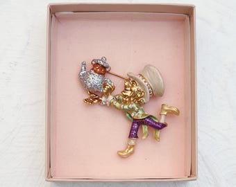 KIRKS FOLLY Mad Hatter Rare Vintage Brooch "Alice in Wonderland" Series.  Signed, Unused with Original Box.