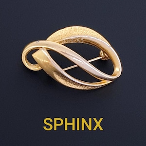 SPHINX  Vintage 1950s Gold tone Abstract  Brooch in Minimalist Style.  Signed, Numbered.