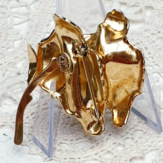 Broche Et Pince à écharpe Vintage Plaquée Or - Motif Fleur Avec Strass Caramel