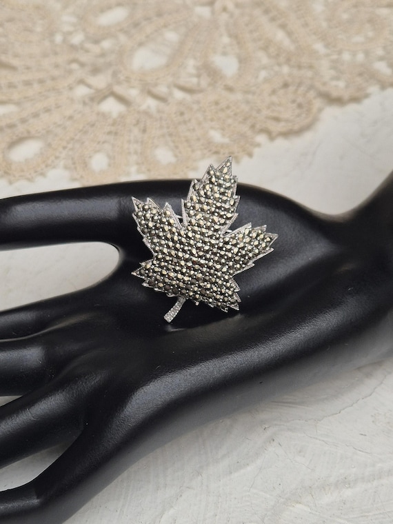 Keyes Signed Vintage Marcasite Silver Plated Mapl… - image 11