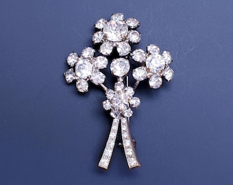 Ancienne Broche Art Déco bouquet de fleurs métal doré Années 50