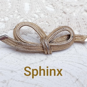 SPHINX  Vintage 1950s Gold tone Bow  Brooch Pin Signed by Sphinx