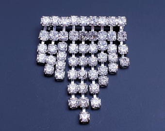 Art Deco Rhinestone Brooch | Vintage Crystal Waterfall Pin  display picture 1
