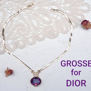 GROSSÉ for DIOR Vintage Necklace Gold Plated Amethyst Glass Rhinestone Signed Grossé Henkel & Grosse RARE and Collectible!