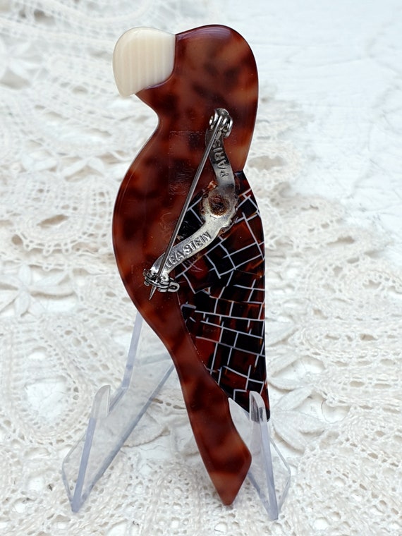 Broche Vintage Rare Signée LEA STEIN PARIS - En Celluloïd Marron/beige/noir - Fermoir En V, Excellent état