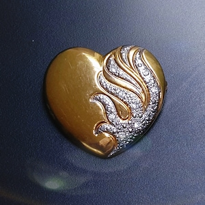Lovely Vintage Heart Brooch in Gold and Silver Tone Metal with Clear Rhinestones.