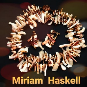 MIRIAM HASKELL 1950s Vintage Demi Parure. Necklace & Earrings Set with  Natural Mother of Pearl. Signed by Haskell