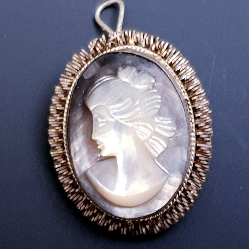 Vintage Shell Abalone Heliotis Cameo Brooch Pendant in 800 Silver ...