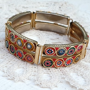 Vintage Micro Mosaic Millefiore zweireihiges Panel Link Armband. Runde Murano Glas Einsätze Tesserae. Grand Tour Schmuck.