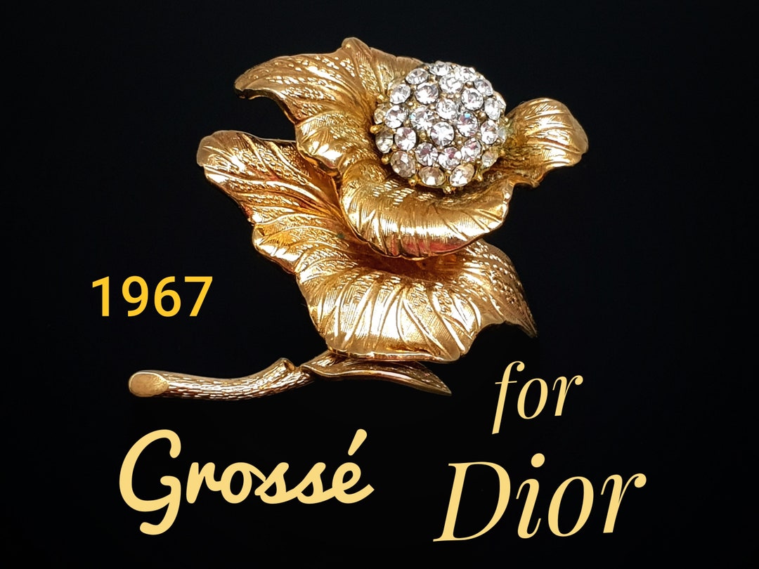 Christian Dior ブローチ 薔薇 ゴールド ヴィンテージ 9. Vintage Gold tone Rhinestone CHRISTIAN DIOR Rose Flower