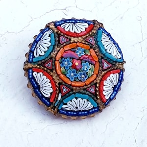 Antique Micro Mosaic Floral Brooch Italy Grand Tour Victorian Jewelry
