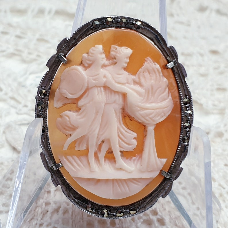 Antique Shell Cameo Brooch Pendant in 800 Silver Setting With ...
