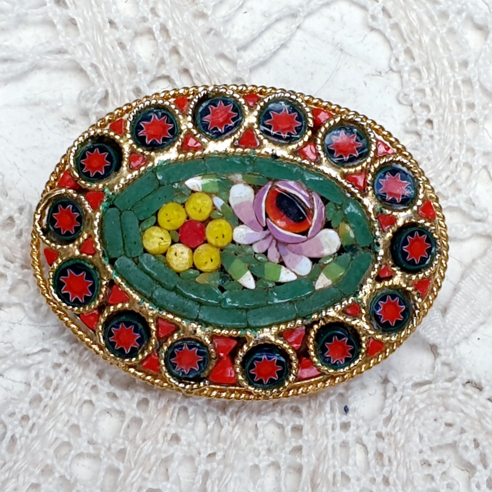 ANCIEN BROCHE MICRO mosaïque ANTIQUE mosaic brooch Micromosaico Spilla