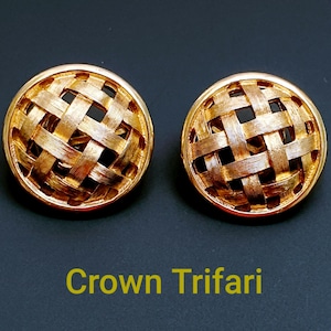 CROWN TRFARI 1960s Vintage geflochtene Kreis Ohrclips aus vergoldetem Trifanium