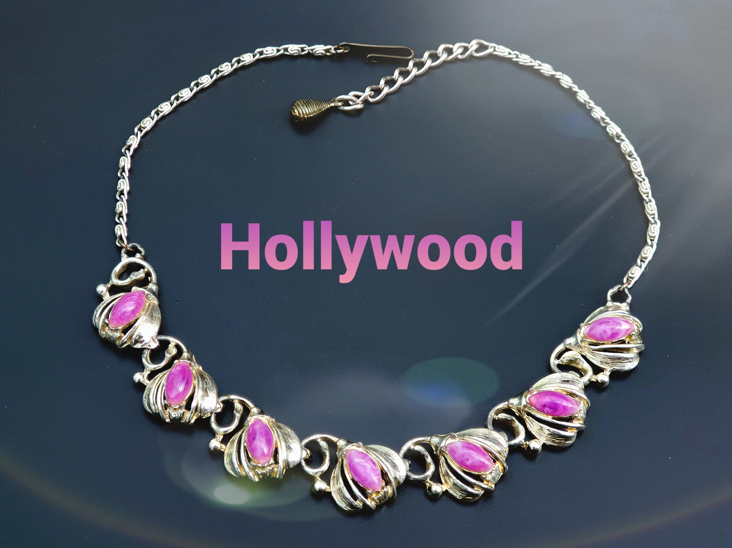 ★VINTAGE HOLLYWOOD★ Ornament Drop Necklace 1950's Rhinestone Necklace, Glamorous Rhinestone Drop