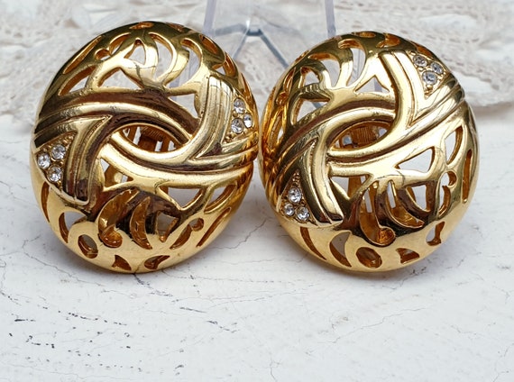 Grandes boucles d oreilles clip dorees ajourees Erwin Pearl vintage. Signe E. Pearl. Etsy France