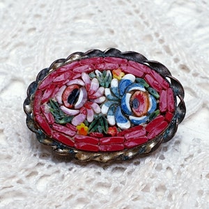 Antique Micro Mosaic Floral Brooch Italy Grand Tour  Jewelry