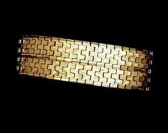 Superbe bracelet tour de cou plat large vintage des années 1970 plaqué or 18 carats estampé