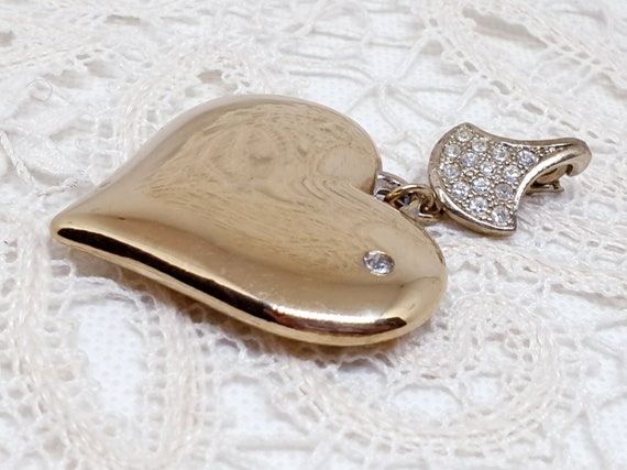 Lovely Vintage Heart Pendant in Gold Tone Metal w… - image 4