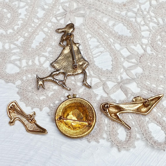 Lot De Broches Vintage Dorées Et Perles - Occasion - Bijoux Anciens Sans Marque