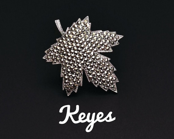 Keyes Signed Vintage Marcasite Silver Plated Mapl… - image 1