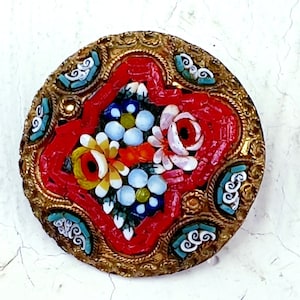 Antique Micro Mosaic Floral Brooch Italy Grand Tour Art Deco Jewelry