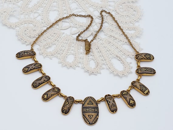 Antique Damascene Gold Inlay Necklace. Rare 1920s… - image 1
