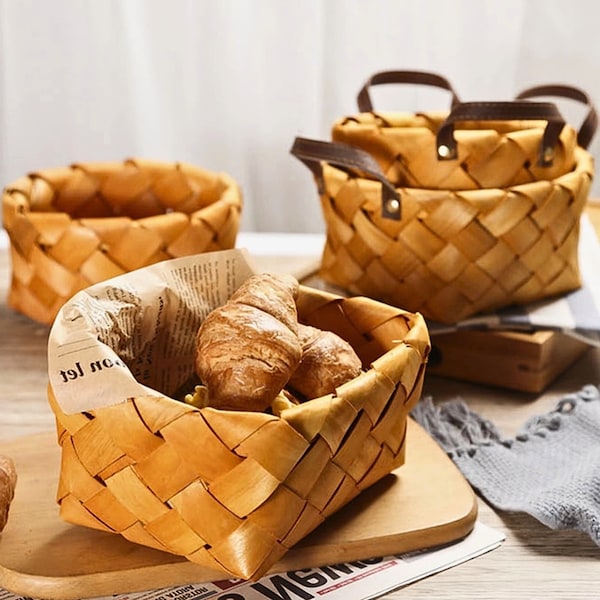 Handmade Bamboo Basket, Fall Table Decoration, Breakfast Bread Basket, Bamboo Fruit Basket Box- Gifts Basket, Sustainable Gifts Basket