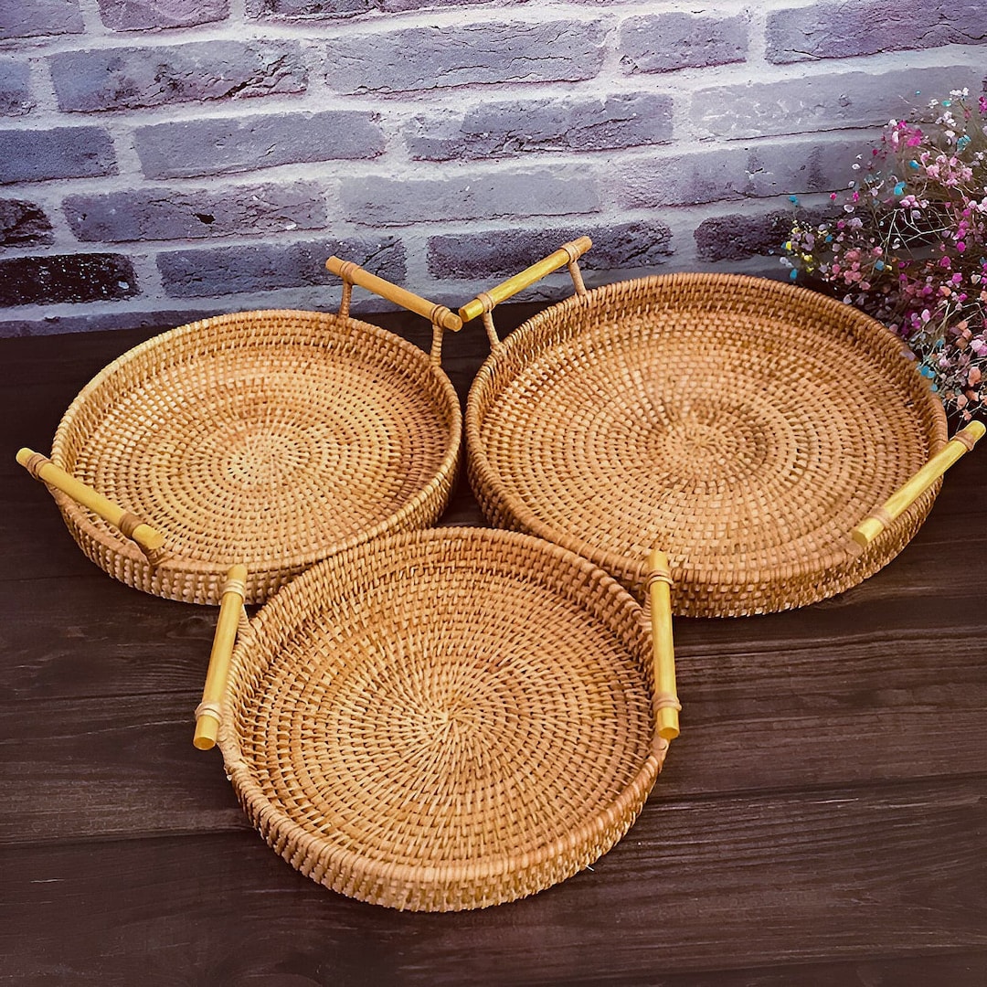 Rattan Tray Basket Serving Tray Made of Rattan With Handle Etsy