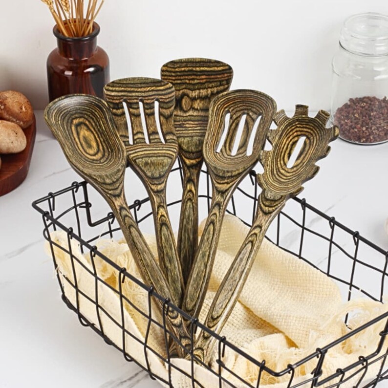 5 Piece Colored Wooden Kitchen Utensil Set Kitchen Gifts Etsy
