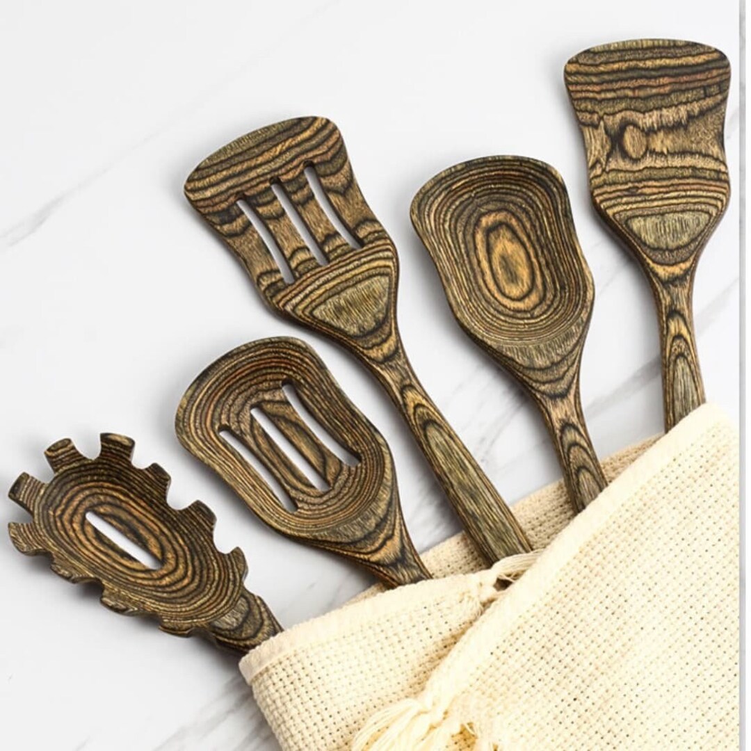 5 Piece Colored Wooden Kitchen Utensil Set Kitchen Gifts Etsy