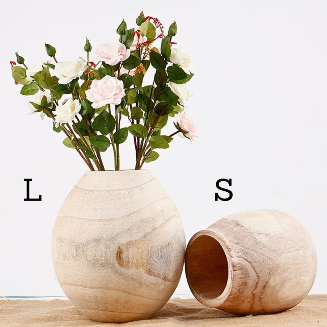 Natural Solid Wood Vase in Two Sizes Solid Wood Flower Vase Etsy