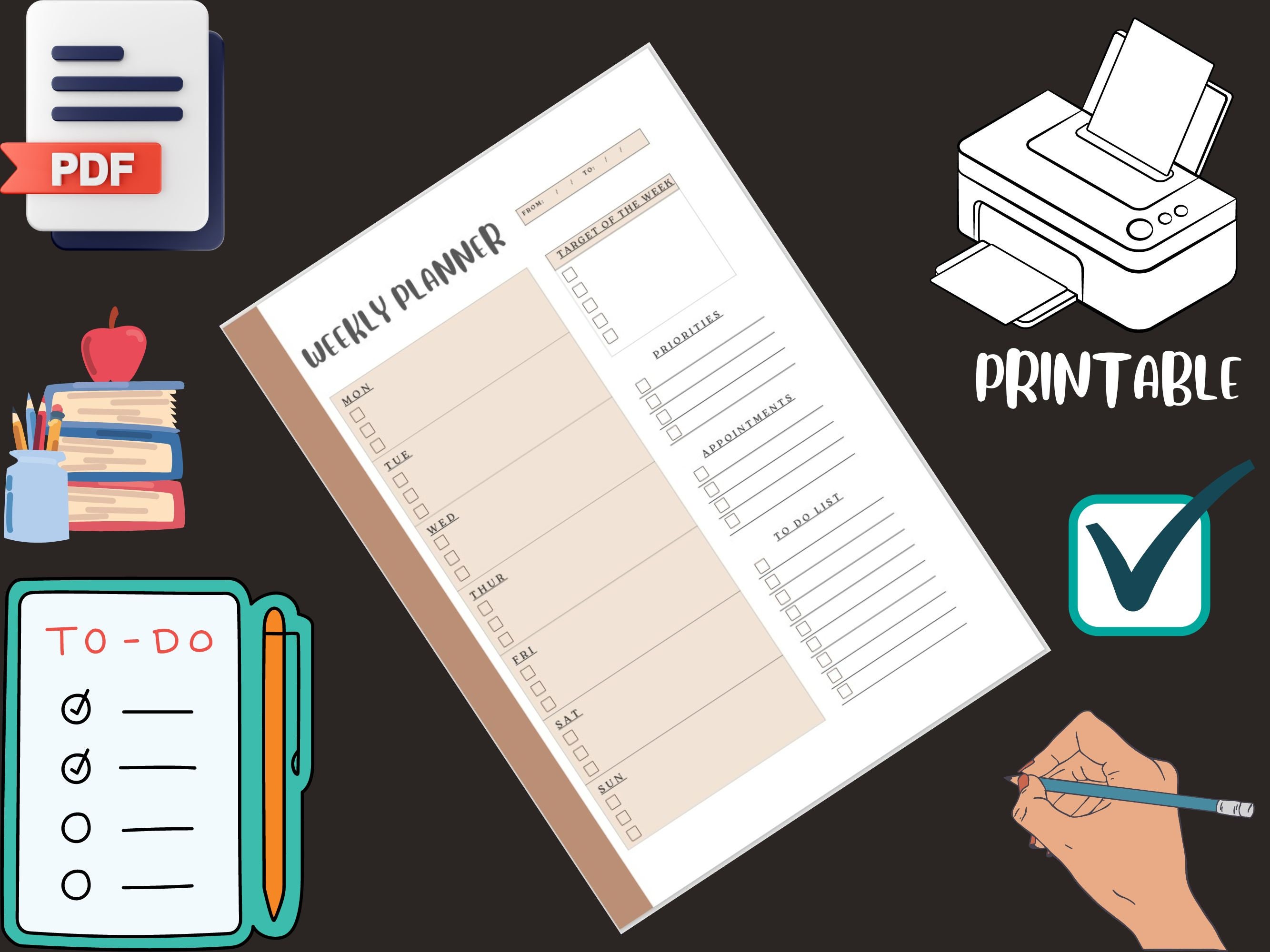 Weekly Planner Basic Printable PDF Forms A4 Sizes Letter Sizes - Etsy