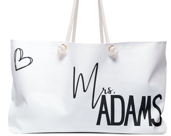 Bride Weekender Bag, New Mrs. Gift, Bridal Shower Gift Bag, Newly Married Bag, Honeymoon Weekender Tote, Bridal Shower Gift Personalized Bag