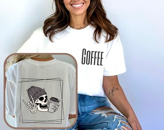 Skeleton Coffee, Oversized Shirt, Spooky, Halloween, Coffee Shirt, Comfort Colors, Halloween Coffee Shirt, Skull Shirt, Mama Needs Coffee