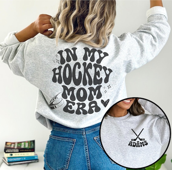 Retro Hockey Mom Sweatshirt, Customized Mom Era Sweatshirt, Hockey Mama Shirt, Gildan 18000, Gift for Mom, Personalized Mom Era Shirt
