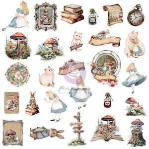 Prima Return To Wonderland-collectie Ephemera – Wonderland-herinneringen – 54 stuks