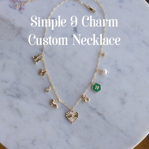 Simple 9 Charm Custom Necklace - Choose 9 Gold Charms, 14k Gold Plated Chain -create your own custom charm necklace | Minimalist Simple Gold