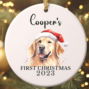 Personalized First Christmas dog name ornament, custom golden retriever 1st Christmas ornament, Dog first Christmas. Dog Keepsake Ornament