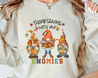 Sweter z motywem Święta Dziękczynienia z moimi Gnomami, Zabawna bluza z motywem Święta Dziękczynienia dla kobiet, Uroczy prezent z Gnomem dla miłośników Gnomów,